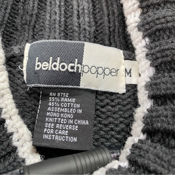 Vintage 80s Beldoch Popper Black Floral Mock Neck Knit Sweater - Picture 5 of 8